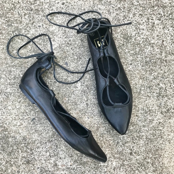 Gap True Black Lace Up Ballet Flats - Picture 2 of 4